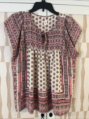 GAP Cream Tunic with Pink and Black Boho Print
